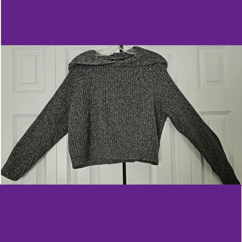 Forever 21 Hooded Cropped Gray Sweater, Size XS
